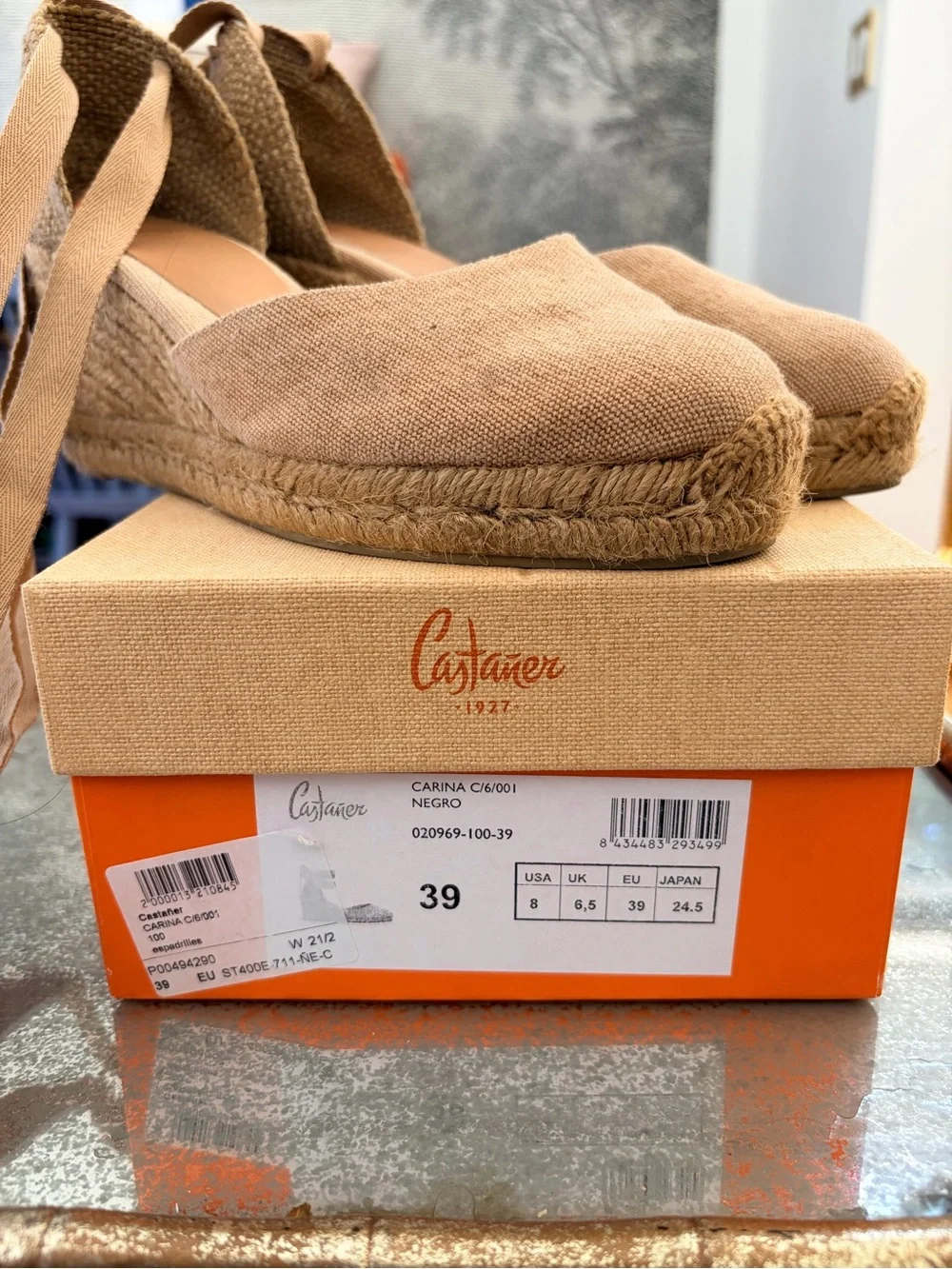 Castaner Tan Canvas Espadrille Wedge Ankle Tie